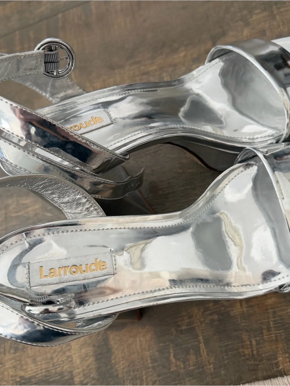 Larroude Silver Metallic Platform Sandals